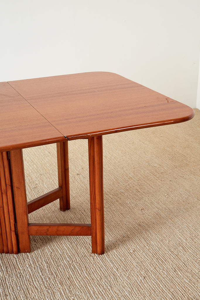 Midcentury Drop-Leaf Dining Table with Rattan Base