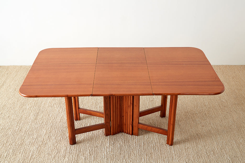 Midcentury Drop-Leaf Dining Table with Rattan Base