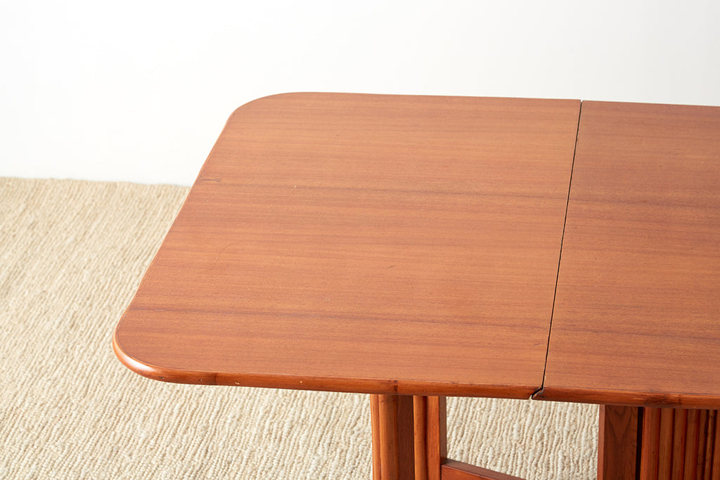 Midcentury Drop-Leaf Dining Table with Rattan Base