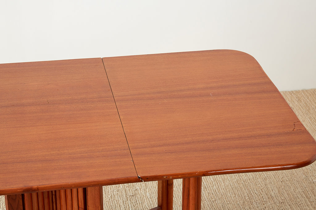 Midcentury Drop-Leaf Dining Table with Rattan Base