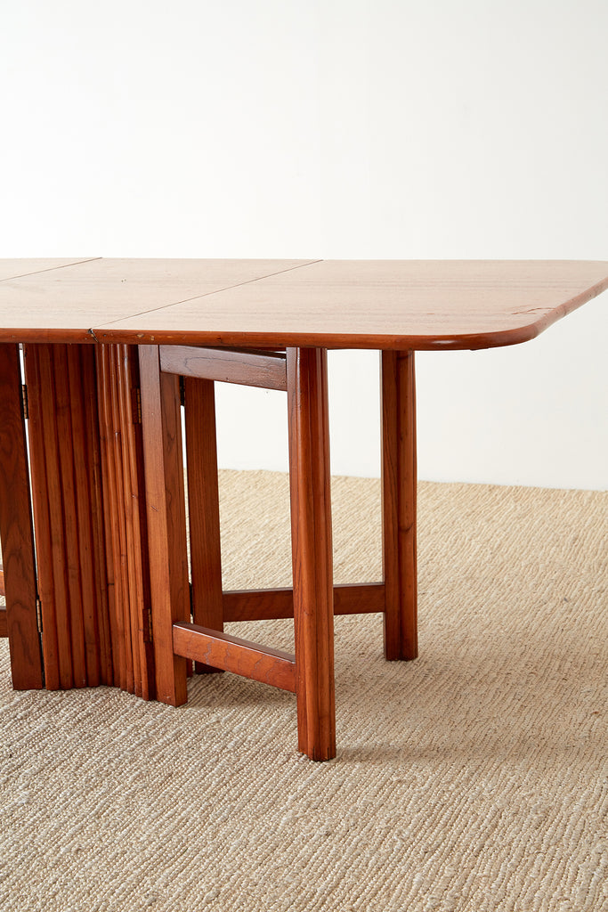 Midcentury Drop-Leaf Dining Table with Rattan Base