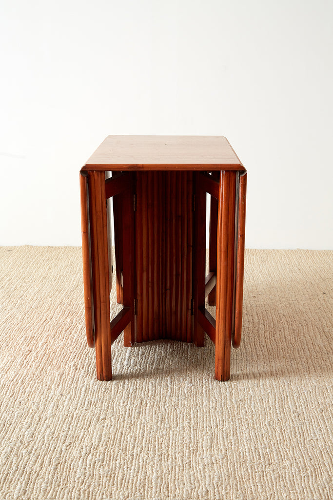 Midcentury Drop-Leaf Dining Table with Rattan Base