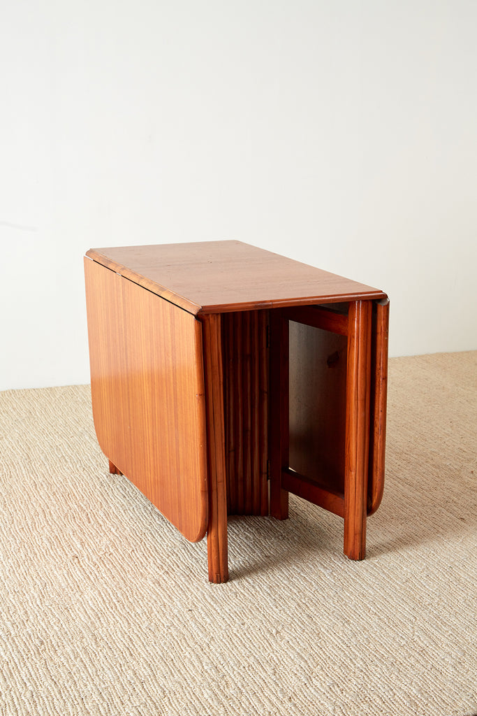 Midcentury Drop-Leaf Dining Table with Rattan Base