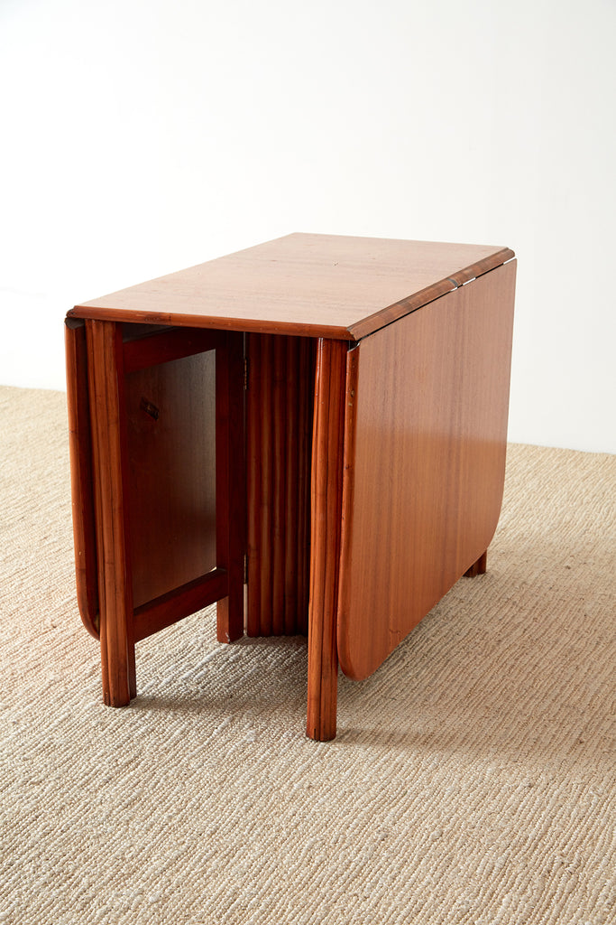 Midcentury Drop-Leaf Dining Table with Rattan Base