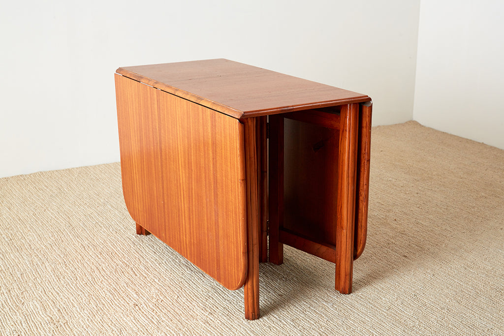 Midcentury Drop-Leaf Dining Table with Rattan Base