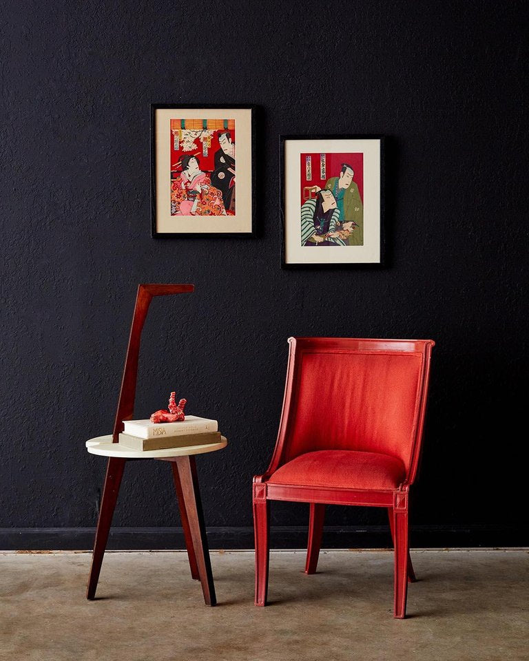 Deco Style Goatskin Vellum Drinks Table with Handle