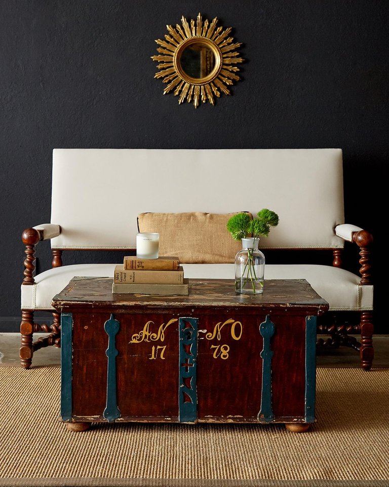 18th Century Swiss Polychrome Decorated Blanket Chest Trunk