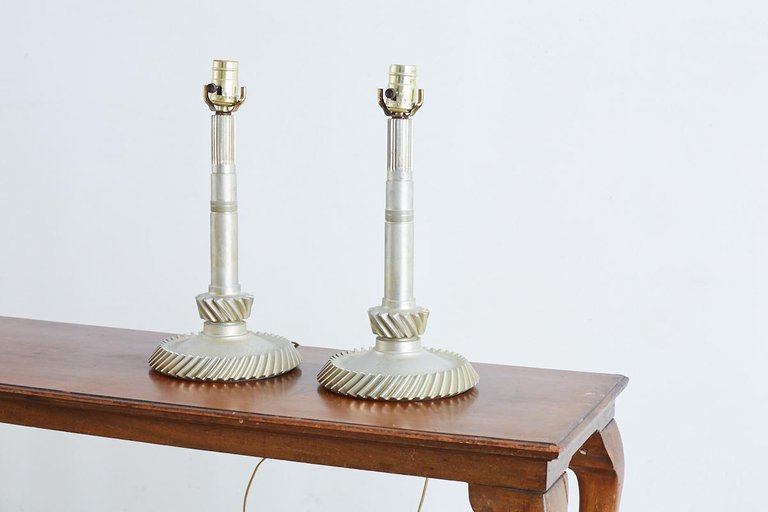 Industrial Machine Age Gear Table Lamps