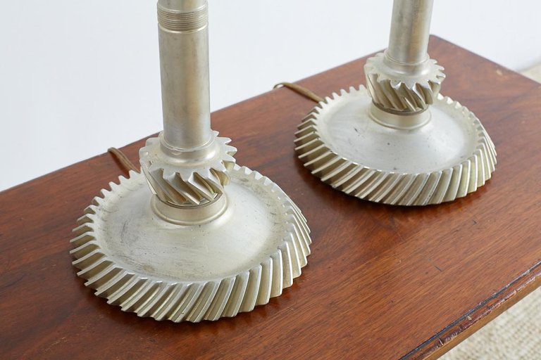 Industrial Machine Age Gear Table Lamps