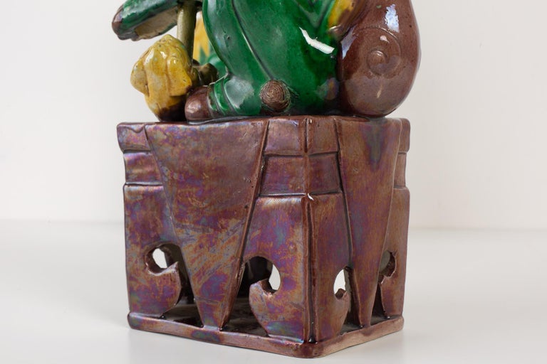Pair of Chinese Famille Verte Foo Dogs on Stands