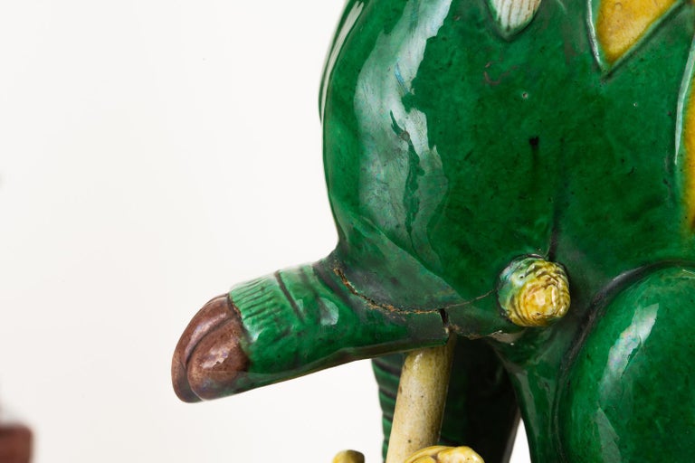 Pair of Chinese Famille Verte Foo Dogs on Stands