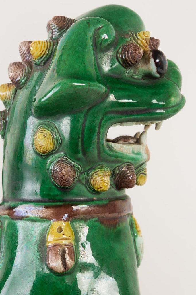 Pair of Chinese Famille Verte Foo Dogs on Stands