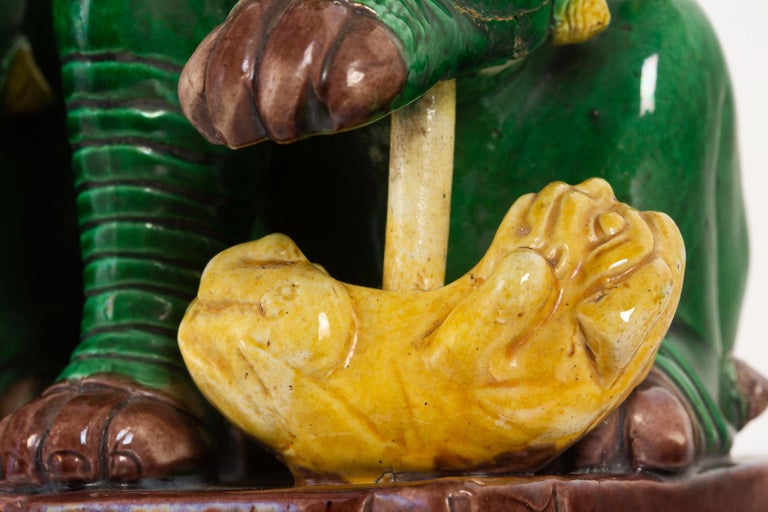 Pair of Chinese Famille Verte Foo Dogs on Stands