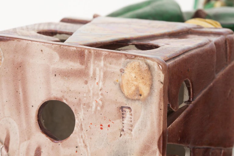 Pair of Chinese Famille Verte Foo Dogs on Stands