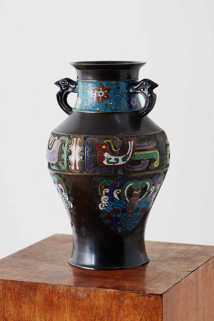 20th Century Japanese Bronze Champlevé Enamel Vase
