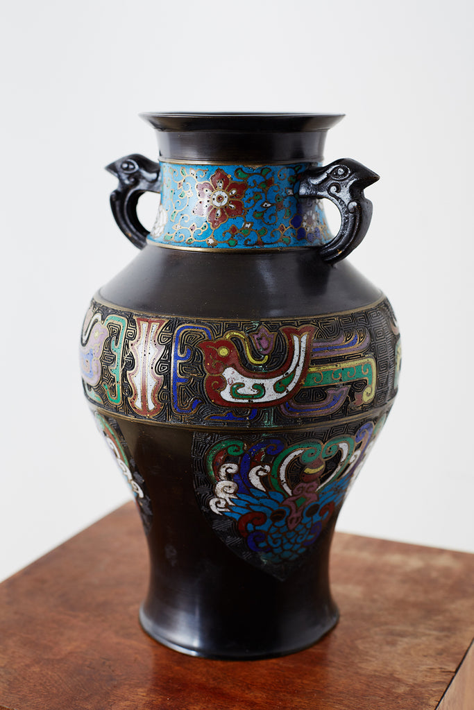20th Century Japanese Bronze Champlevé Enamel Vase