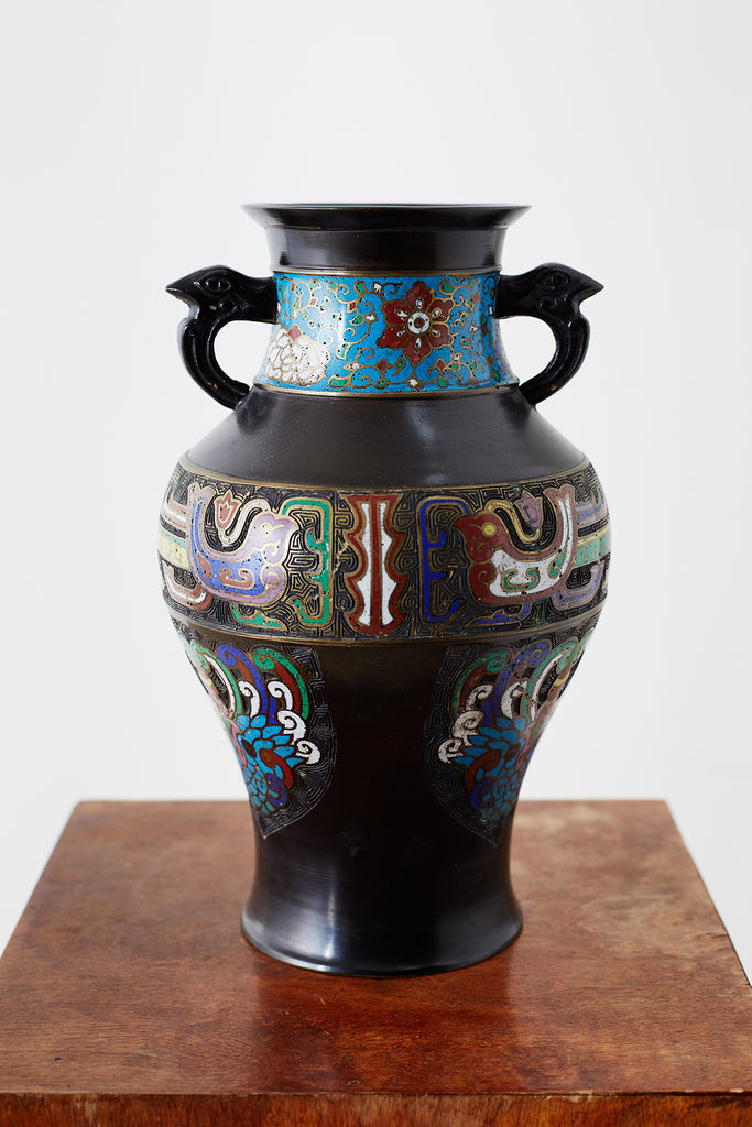 20th Century Japanese Bronze Champlevé Enamel Vase
