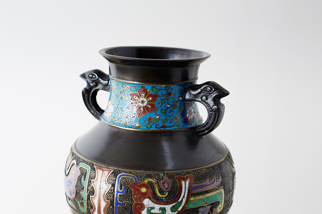 20th Century Japanese Bronze Champlevé Enamel Vase