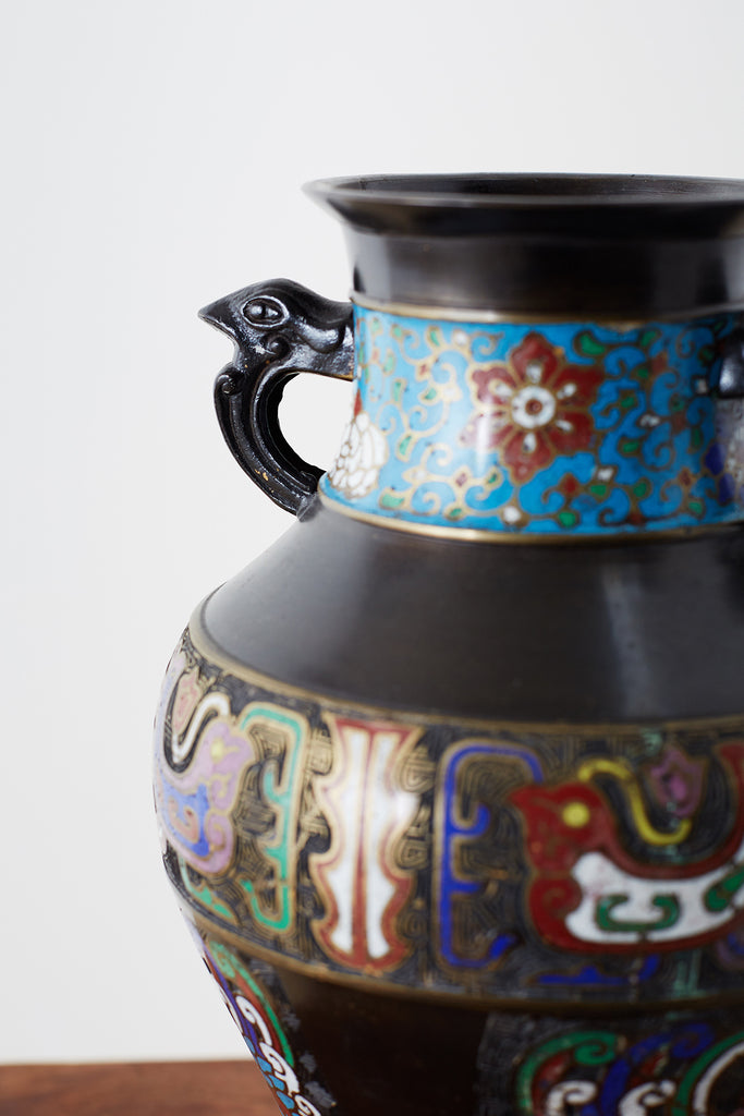 20th Century Japanese Bronze Champlevé Enamel Vase