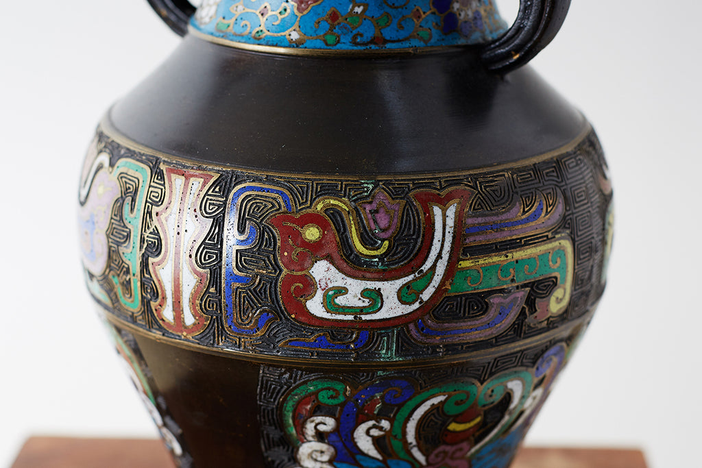 20th Century Japanese Bronze Champlevé Enamel Vase