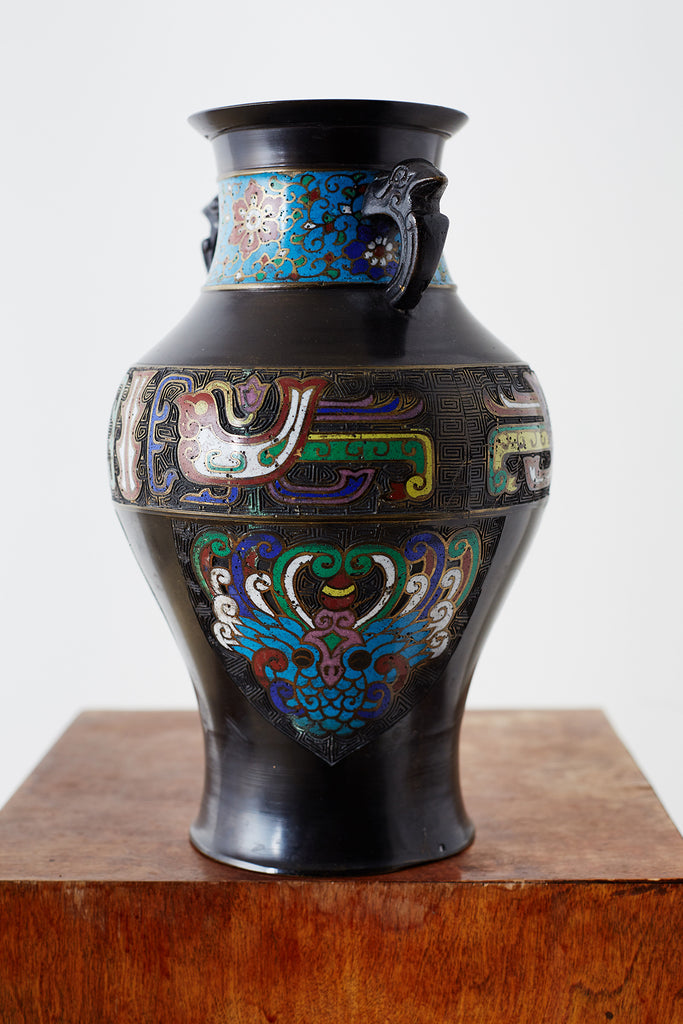 20th Century Japanese Bronze Champlevé Enamel Vase