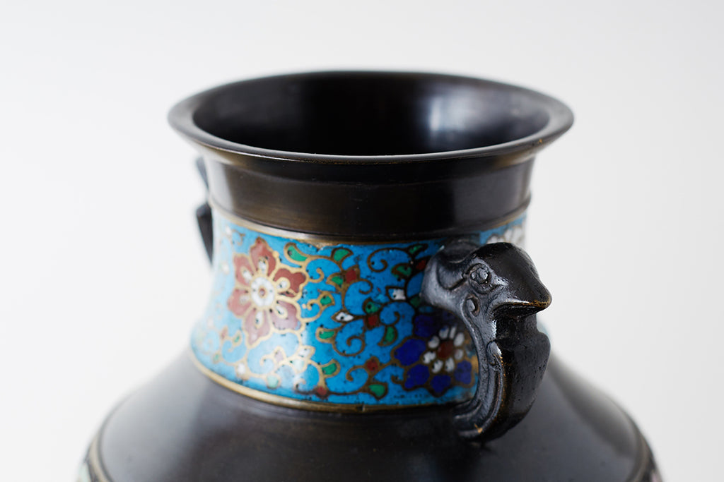 20th Century Japanese Bronze Champlevé Enamel Vase
