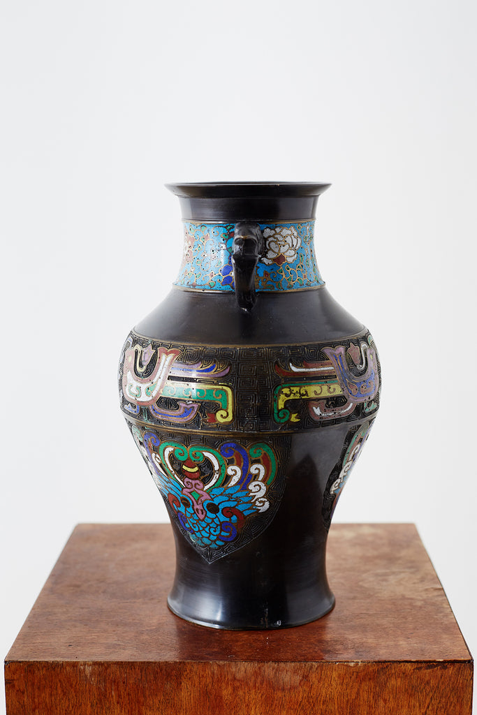 20th Century Japanese Bronze Champlevé Enamel Vase