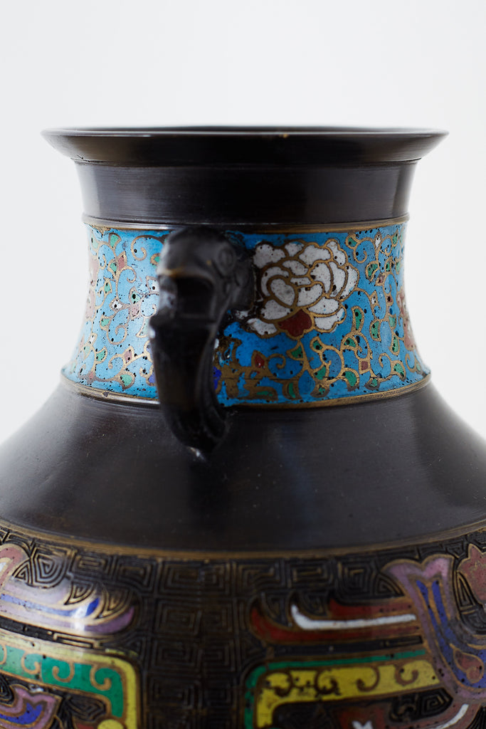 20th Century Japanese Bronze Champlevé Enamel Vase