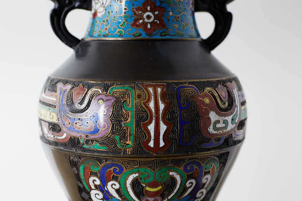 20th Century Japanese Bronze Champlevé Enamel Vase