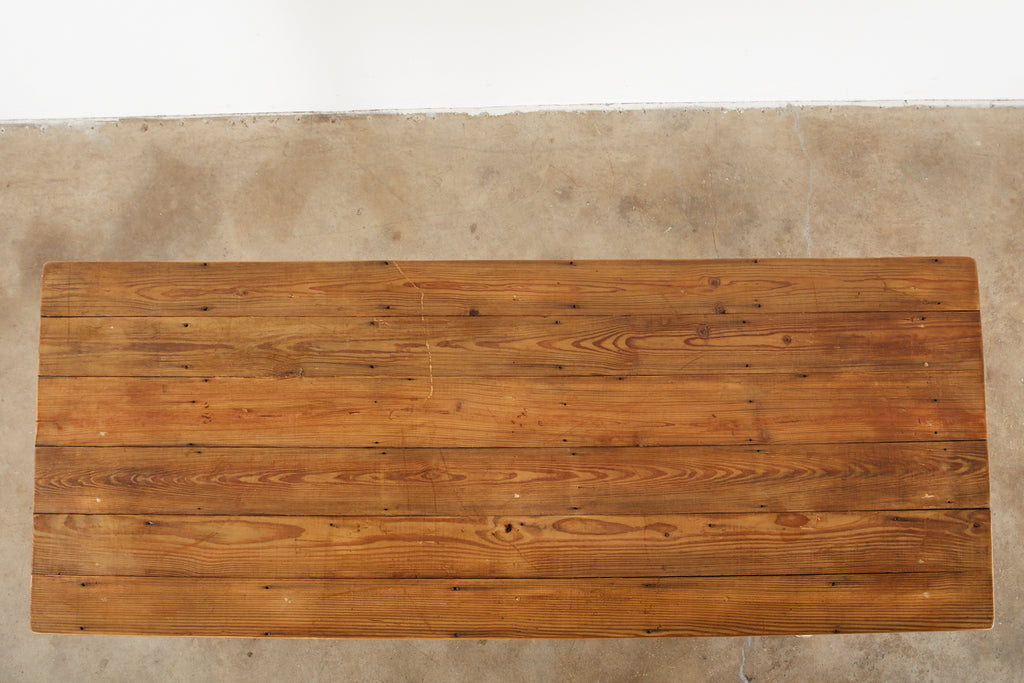 Rustic American Cream Painted Pine Farmhouse Dining Table