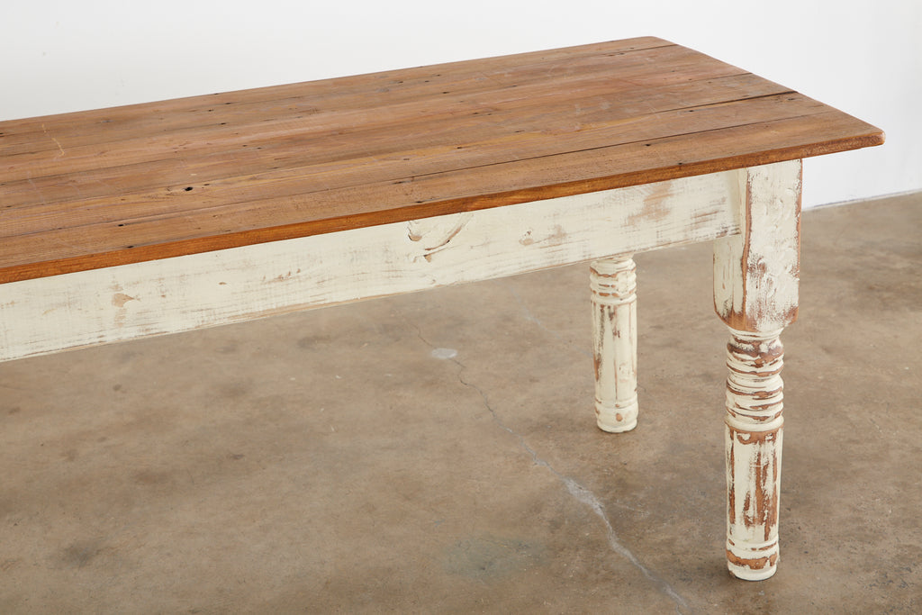 Rustic American Cream Painted Pine Farmhouse Dining Table