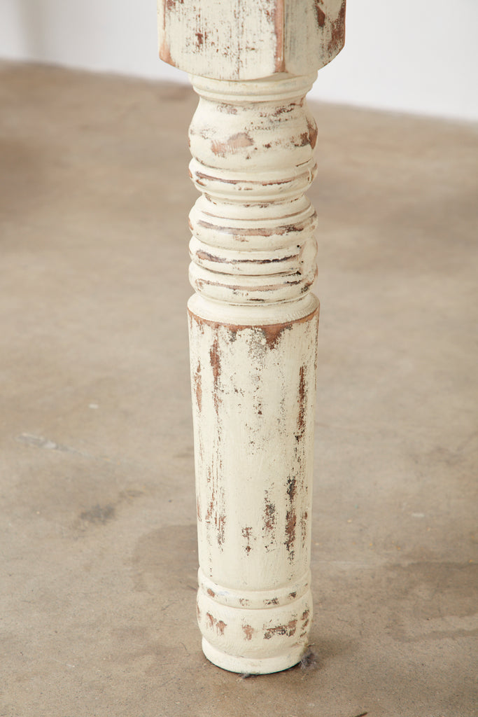 Rustic American Cream Painted Pine Farmhouse Dining Table