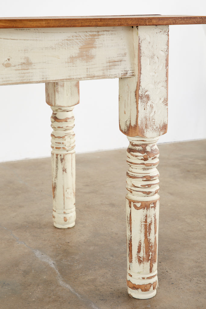 Rustic American Cream Painted Pine Farmhouse Dining Table