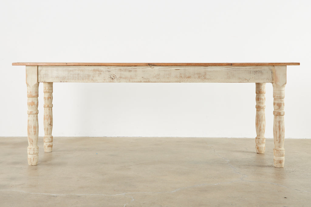 American Country White Painted Pine Farmhouse Dining Table