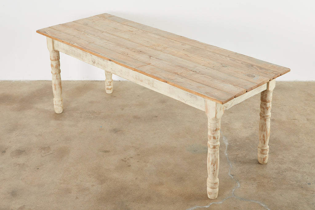 American Country White Painted Pine Farmhouse Dining Table