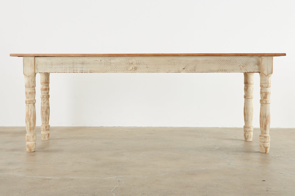 American Country White Painted Pine Farmhouse Dining Table
