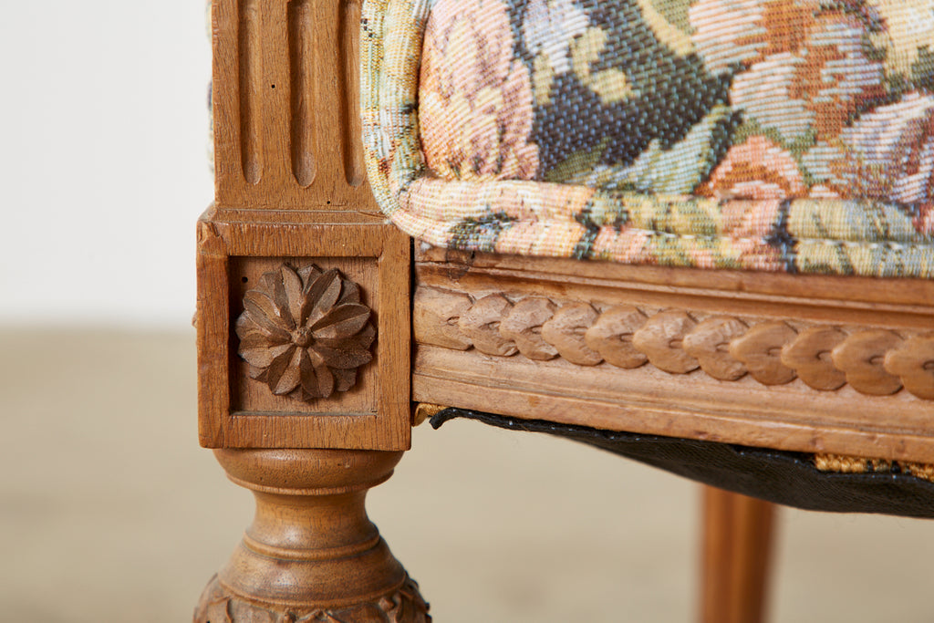 Pair of French Louis XVI Style Carved Fauteuil Armchairs