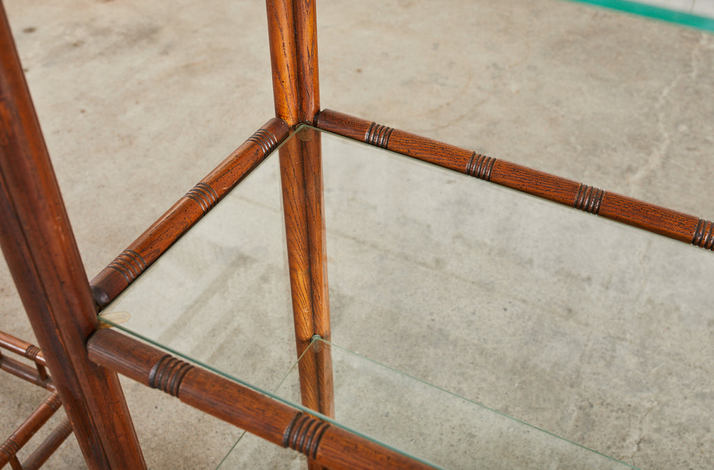 Pair of Mid-Century Faux Bamboo Etagere Shelves by Heritage