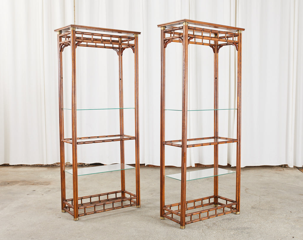 Pair of Mid-Century Faux Bamboo Etagere Shelves by Heritage