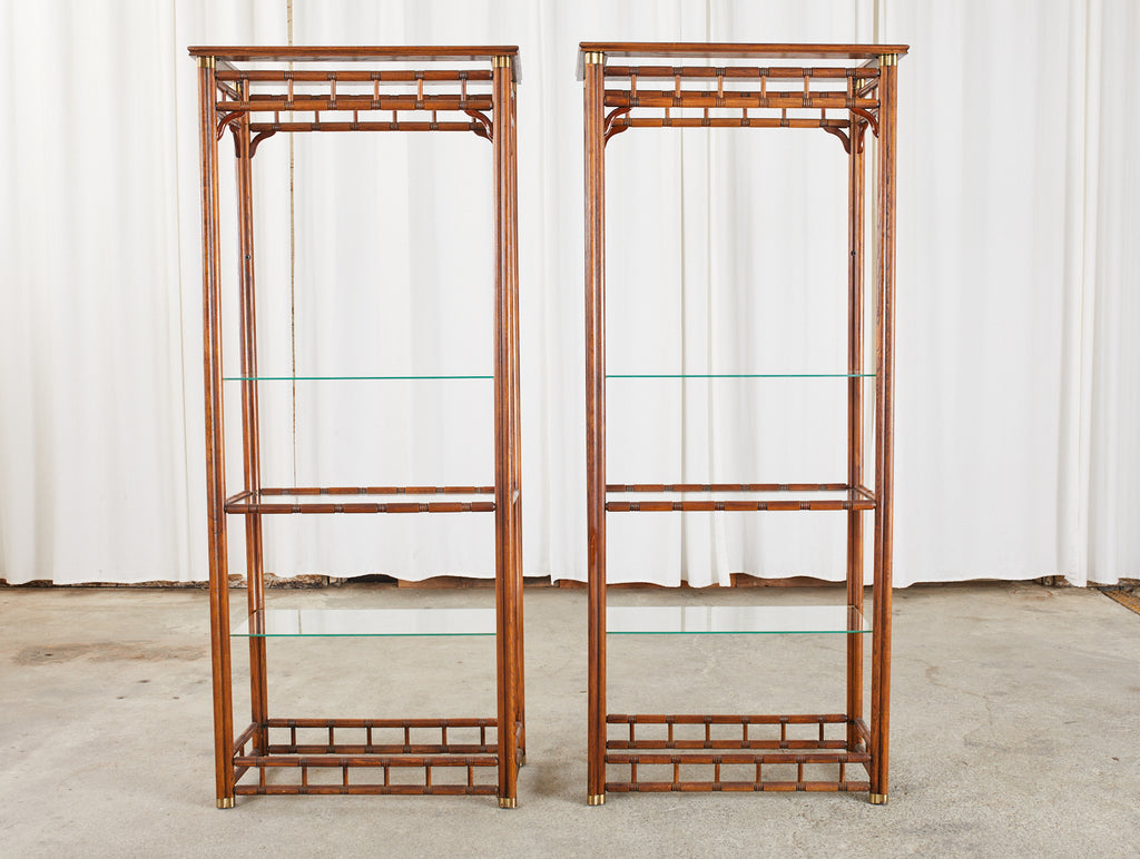 Pair of Mid-Century Faux Bamboo Etagere Shelves by Heritage