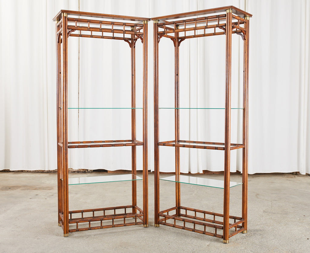 Pair of Mid-Century Faux Bamboo Etagere Shelves by Heritage