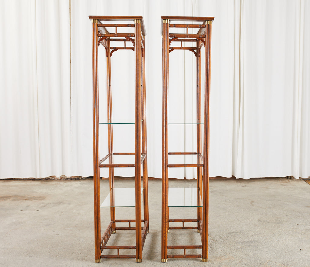 Pair of Mid-Century Faux Bamboo Etagere Shelves by Heritage