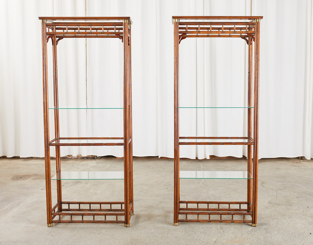 Pair of Mid-Century Faux Bamboo Etagere Shelves by Heritage
