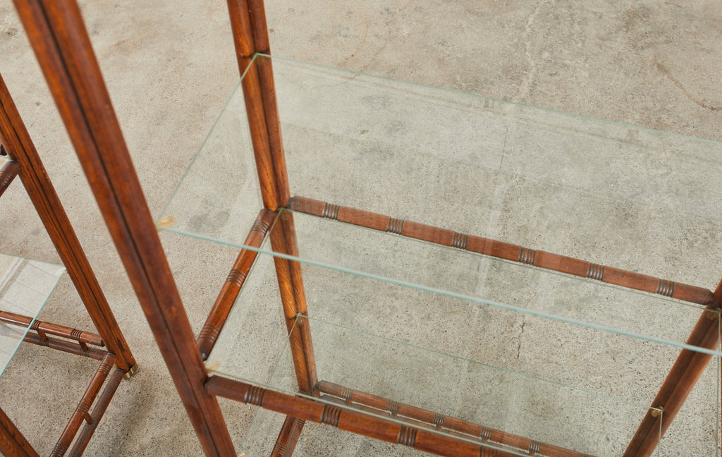 Pair of Mid-Century Faux Bamboo Etagere Shelves by Heritage