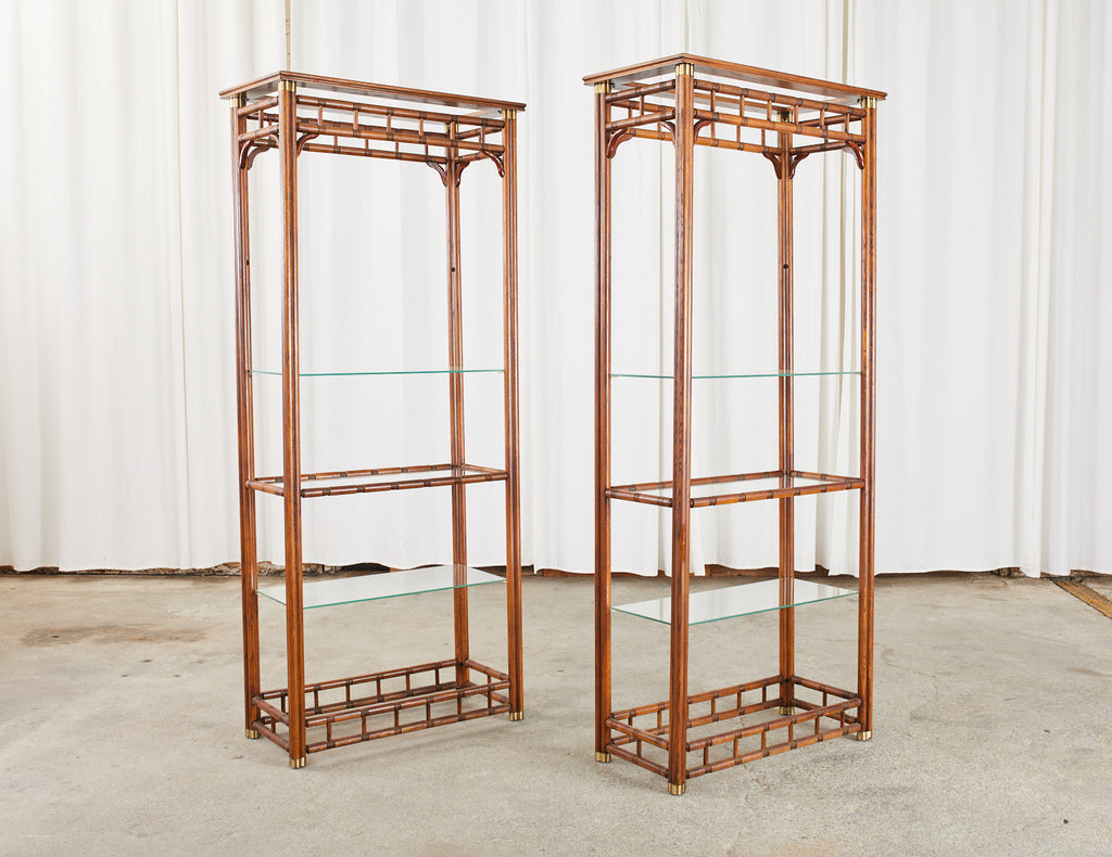 Pair of Mid-Century Faux Bamboo Etagere Shelves by Heritage