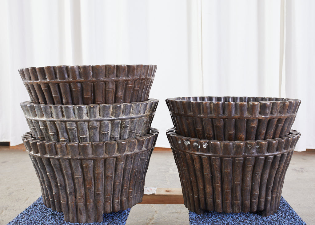 Bronze Faux Bamboo Garden Jardiniere Planters