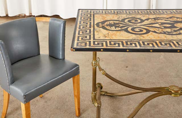 Art Nouveau Faux Marble Painted Brass Dining Table