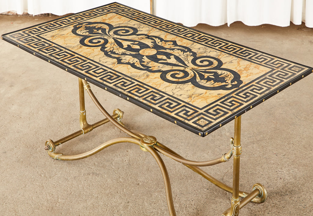Art Nouveau Faux Marble Painted Brass Dining Table