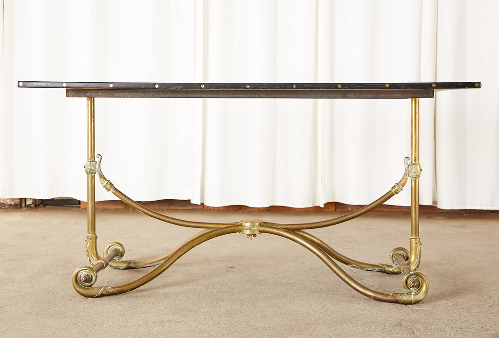 Art Nouveau Faux Marble Painted Brass Dining Table