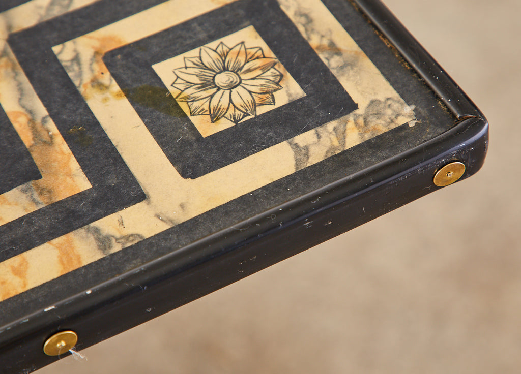 Art Nouveau Faux Marble Painted Brass Dining Table